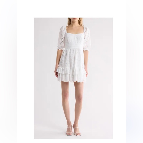 Rachel Parcell Eyelet Puff Sleeve Mini Dress in Classic White S - Picture 3 of 7